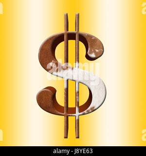Amerikanische Dollar-Symbol mit dem Design der rot gestromt Kuh drauf, vor dem goldenen Hintergrund isoliert Stockfoto
