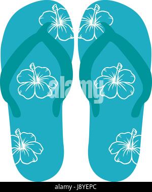 Strand Flip-flops blau mit Blumen Stock Vektor
