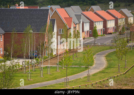 Eine abgeschlossene Greenfield Neubaugebiet mit der Landschaftsgestaltung Stockfoto