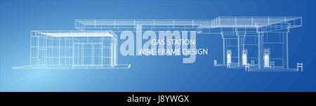 Tankstelle. Wire-Frame-Vektor-illustration Stock Vektor