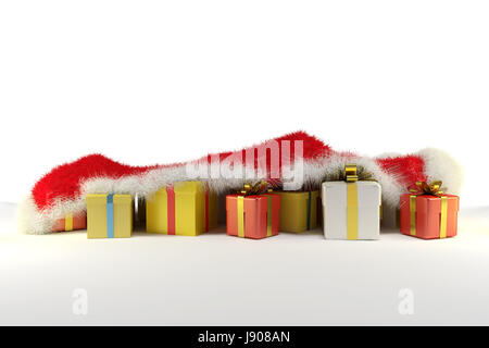 isolierte Weihnachtsgeschenke von Weihnachten Decke vor weißem Hintergrund Stockfoto