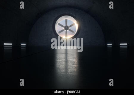 3D Render Beton Garage mit Lüftungsanlage Stockfoto