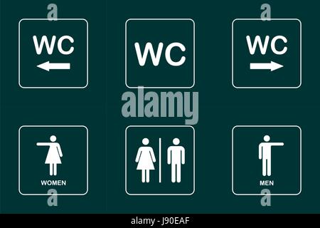 WC / WC Tür Platte Symbol gesetzt. Männer und Frauen WC Schild für Toiletten. WC-Symbol-Vektor. Stock Vektor