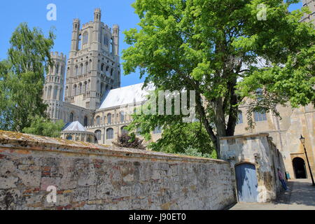 ELY, Großbritannien - 26. Mai 2017: Eine Weitwinkelansicht der südlichen Teil der Kathedrale von Ely Stockfoto