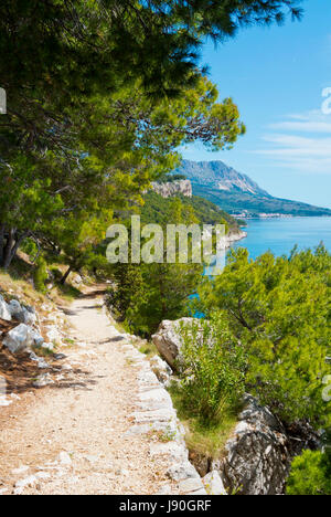 Weg zwischen Makarska Stadt und Strand Nugal, Makarska, Dalmatien, Kroatien Stockfoto