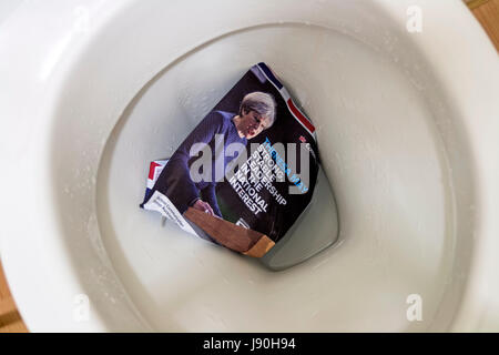 Konservative Wahl Broschüre in Toilette Stockfoto