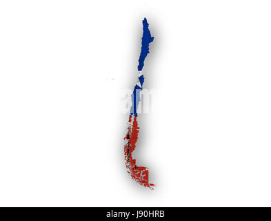 Karte und Flagge von Chile auf verwittertem Holz Stockfoto