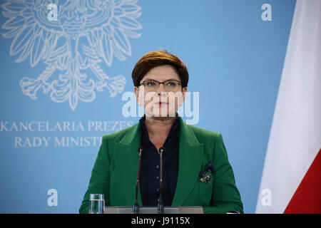 Polen, Warschau, 31. Mai 2017: Ministerpräsident Beata Szydlo und Ministerpräsident Robert Fico veranstaltete Konferenz auf polnisch-slowakischen Regierungskonsultationen. © Jake Ratz/Alamy Live-Nachrichten Stockfoto