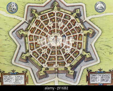 PALMANOVA, Nord-Ost Italien. 17. Jahrhundert diese Karte zeigt die sternförmige Bastion Abwehr von Vincenzo Scamozzi entworfen. Stockfoto