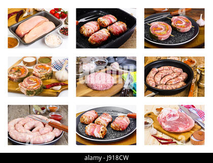 Reihe von verschiedenen Arten von leckeren saftigen rohes Fleisch für Braten barbec Stockfoto