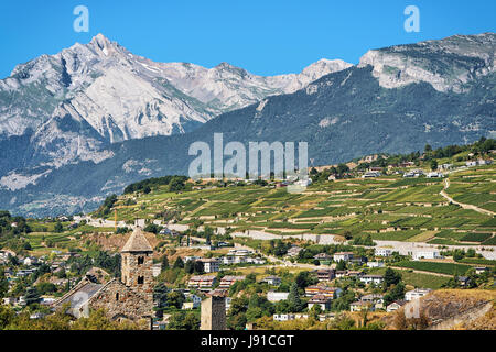 Drei Heiligen Kapelle in Sion, Wallis, Schweiz. Stockfoto