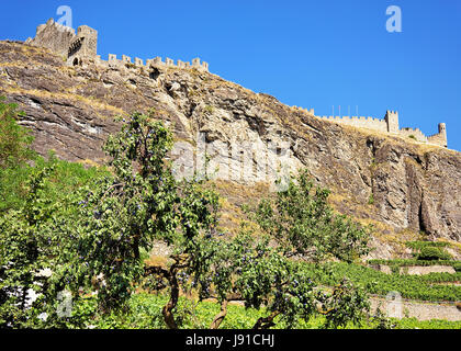 Tourbillon-Burg auf dem Hügel in Sion, Kanton Wallis der Schweiz. Stockfoto