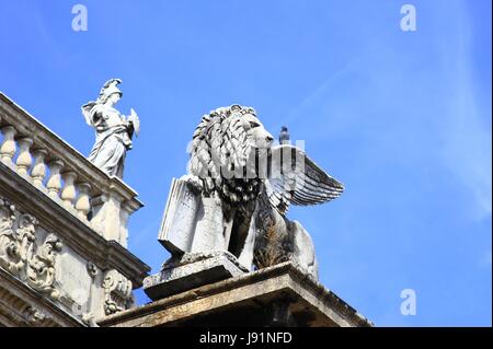 Markuslwe vor dem Palazzo Maffei in verona Stockfoto