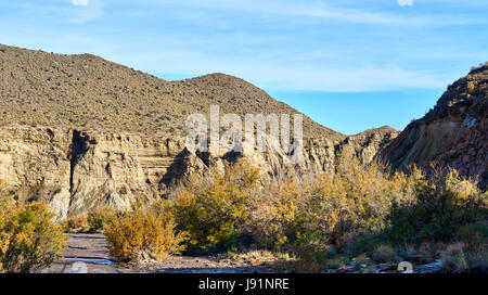 Tabernas-Wüste, eine der am meisten einzigartigen Wüsten der Welt. Die einzige europäische Wüste und eines der berühmten Wahrzeichen in Spanien. Andalusien, Provinz o Stockfoto