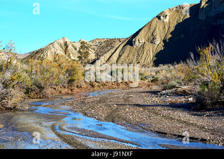 Tabernas-Wüste, eine der am meisten einzigartigen Wüsten der Welt. Die einzige europäische Wüste und eines der berühmten Wahrzeichen in Spanien. Andalusien, Provinz o Stockfoto