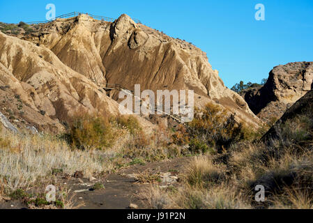 Tabernas-Wüste, eine der am meisten einzigartigen Wüsten der Welt. Die einzige europäische Wüste und eines der berühmten Wahrzeichen in Spanien. Andalusien, Provinz o Stockfoto