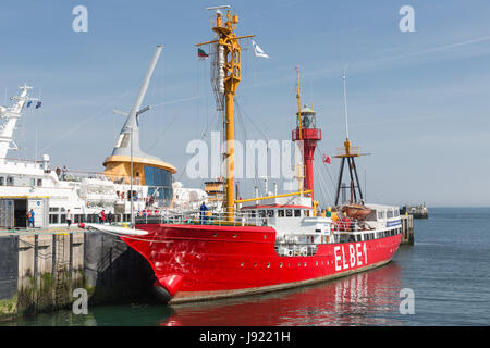 HELGOLAND, Deutschland - 27. Mai 2017: Historische Feuerschiff Elbe1 im Hafen von Helgoland Stockfoto