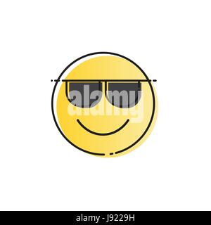 Gelbe lächelnde Cartoon tragen Sonnenbrillen Positive Menschen Emotion Gesichtssymbol Stock Vektor