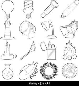 Light source icons set, outline style Stock Vektor