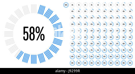 Kreis Prozentsatz Zeichnungssatz von 0 bis 100 Ready-to-Use für Web-Design, User-Interface (UI) oder Infografik - Indikator mit blau Stockfoto