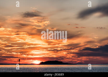 Helsinki Zentrum gesehen von 28 km von Bylandet Insel, Kirkkonummi, Finnland, Europa, EU Stockfoto