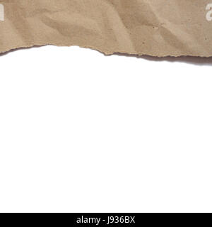 Riss braune Papiertüte mit Platz für Text auf weißem Hintergrund Stockfoto