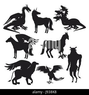 Legen Sie schwarze Silhouette Tiere griechischen mythologische Kreaturen Stock Vektor