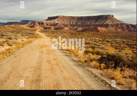 Nordamerika; Vereinigten Staaten; Utah; St. George Bereich;  LaVerkin; Wüste; Desert Road; Dawn. Stockfoto