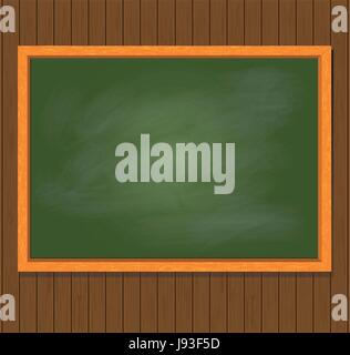 Grünen Tafel mit Holzrahmen auf braunen Holzbrett Hintergrund. Vektor-Illustration. Stock Vektor