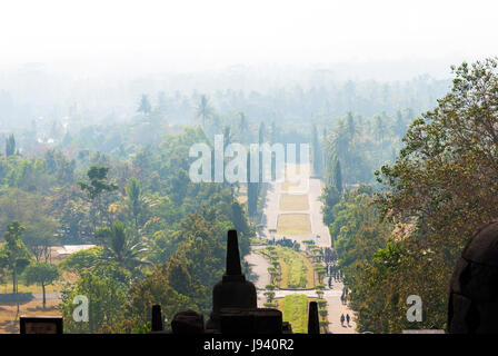 Blick vom Borobudur-Tempel in Yogyakarta, Indonesien Stockfoto