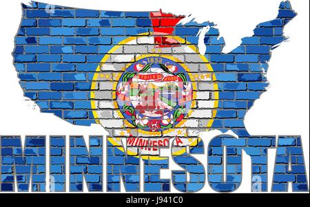 Minnesota auf eine Mauer Ziegel Wand - Illustration, Minnesota Karte Stock Vektor