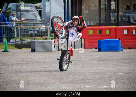 Steve Colley Stuntfahrer auf dem Gas Gas Fahrrad Motorrad World Show in Beaulieu Motor Museum 2008 Stockfoto