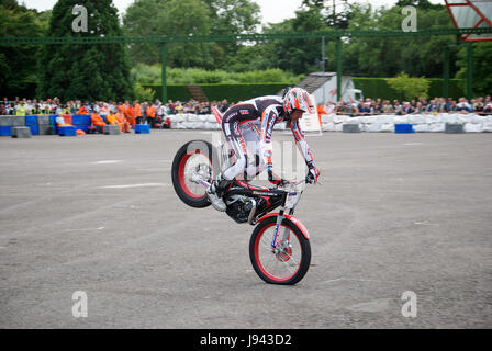 Steve Colley Stuntfahrer auf dem Gas Gas Fahrrad Motorrad World Show in Beaulieu Motor Museum 2008 Stockfoto