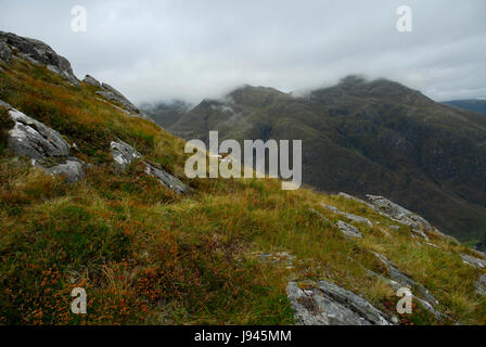 Gipfel, Felsen, Höhepunkt, Gipfel, Schottland, Berg, Wolken, Berge, Gipfel, Stockfoto