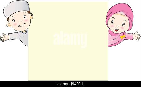 Muslimische Kinder Holding leer Blank Board-Vector Illustration Stock Vektor