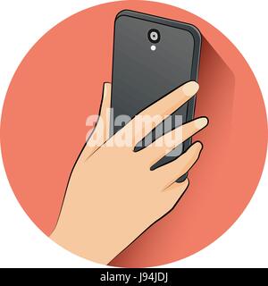 Hand durchlöcherte Schwarz Handy, mit mobilen Smart Phone, flaches design Stil. Vector Illustration Stock Vektor