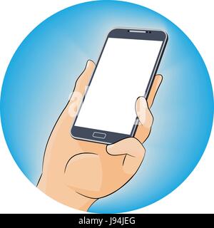 Hand durchlöcherte Schwarz Handy, mit mobilen Smart Phone, flaches design Stil. Vector Illustration Stock Vektor