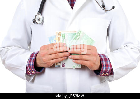 Nahaufnahme Bild eines Arztes halten korrupte Geld Stockfoto