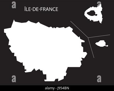 Ile de France Frankreich Karte schwarze Silhouette invertierte Darstellung Stock Vektor