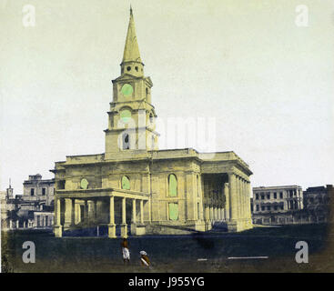 Eine Fotografie oder Illustration von Frederick Fiebig aus dem Jahr 1851, die die St. John's Cathedral in Kalkutta darstellt und die Architektur und die historische Bedeutung der Kathedrale zeigt. Stockfoto