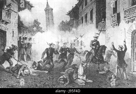 Der erste Carlist-Krieg war ein Bürgerkrieg in Spanien von 1833 bis 1839, der zwischen den Anhängern von Isabel II. Und denen von Carlos MarÃ­a Isidro geführt wurde. Es war ein Schlüsselereignis in der spanischen Geschichte, das die Politik des Landes tief beeinflusste und die Zukunft der Monarchie prägte. Stockfoto