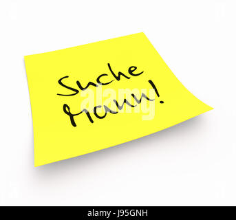 Hinweis, Memo, Suche, Suche, finden, Liebe, verliebt, verliebte, Partner, Mann, Stockfoto