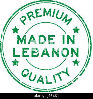 Grunge grüne Premium-Qualität made in Libanon Runde Siegelstempel auf weißem Hintergrund Stock Vektor