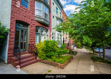 Reihenhäuser in Bolton Hill, Baltimore, Maryland. Stockfoto