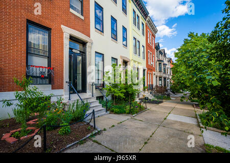 Reihenhäuser in Bolton Hill, Baltimore, Maryland. Stockfoto