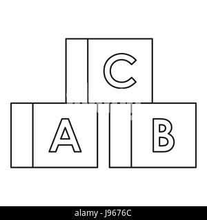 Würfel mit Buchstaben A, B, C Icon, Umriss-Stil Stock Vektor