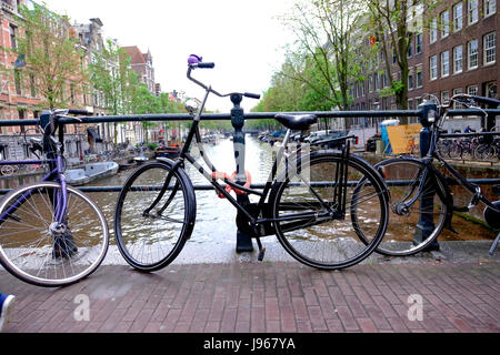 Fahrrad Complex, Geländer in Amsterdam zu überbrücken Stockfoto