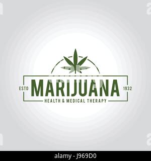 Vintage Etikettendesign Marihuana, Cannabis Gesundheit und medizinische Therapie, Vektor-illustration Stock Vektor