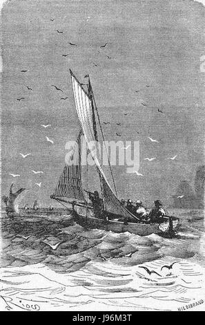 „The Field of Ice“ ist ein Kunstwerk von Riou und Montaut, das wahrscheinlich eine eisige, gefrorene Landschaft darstellt. Das Stück fängt die Schönheit der Eisfelder ein und veranschaulicht die kalte, weitläufige Natur. Stockfoto