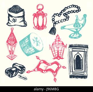 Muslimische Symbole - Vektor-Illustration von Hand gezeichnet Stock Vektor